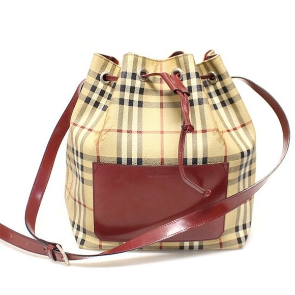 Check Drawstring Bucket Bag